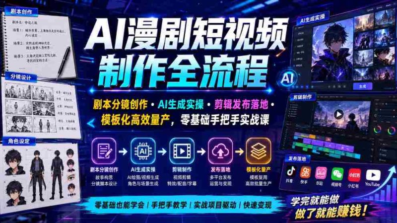 AI漫剧短视频制作全流程|剧本分镜创作・AI生成实操・剪辑发布落地・模板化高效量产,零基础手把手实战课-OG资源站