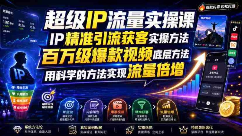 超级IP流量实操课,IP精准引流获客实操方法,百万级爆款视频底层方法,用科学的方法实现流量倍增-OG资源站