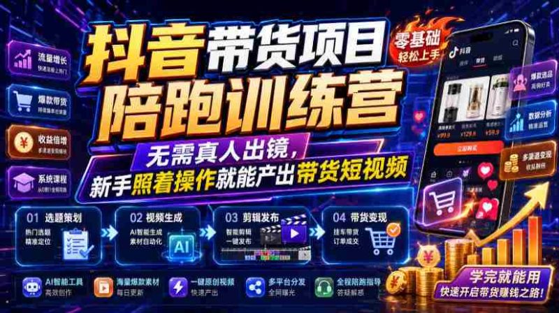 抖音带货项目陪跑训练营，无需真人出镜，新手照着操作就能产出带货短视频-OG资源站
