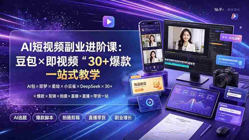 （19458期）AI短视频副业进阶课：豆包×即梦×星绘×小云雀×DeepSeek×30+爆款×剪辑×拍摄×直播×带货一站式教学-OG资源站