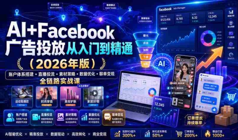 AI+Facebook广告投放从入门到精通（2026年版）｜账户体系搭建・直播投流・素材策略・数据优化・聊单变现全链路实战课-OG资源站