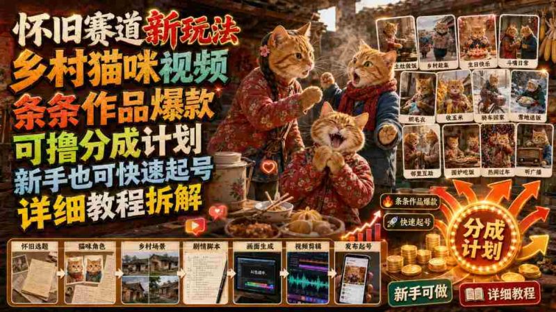 怀旧赛道新玩法，乡村猫咪视频，条条作品爆款，可撸分成计划，新手也可快速起号，详细教程拆解-OG资源站
