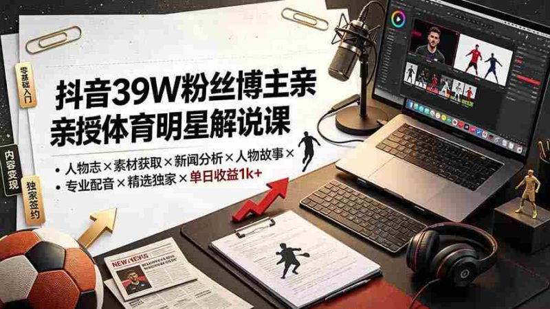 （19476期）抖音39W粉丝博主亲授体育明星解说课：人物志×素材获取×新闻分析×人物故事×专业配音×精选独家×单日收益1k+-OG资源站