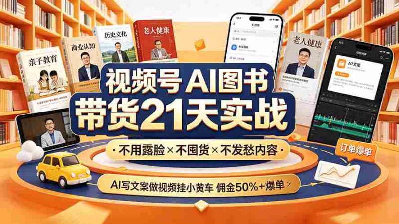 (19476期)视频号AI图书带货21天实战:不用露脸×不囤货×不发愁内容,AI写文案做视频挂小黄车,佣金50%+爆单-OG资源站