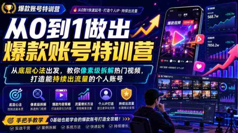 从0到1做出爆款账号特训营，从底层心法出发，教你像素级拆解热门视频，打造能持续出流量的个人账号-OG资源站