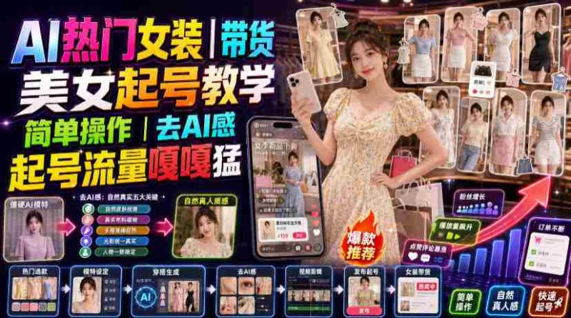 AI热门女装带货丨美女起号教学，简单操作，去AI感，起号流量嘎嘎猛-OG资源站