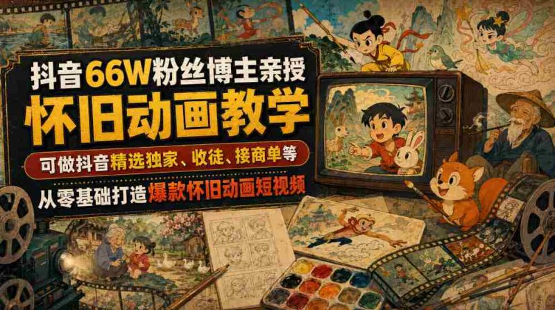 抖音66W粉丝博主亲授怀旧动画教学,可做抖音精选独家、收徒、接商单等,从零基础打造爆款怀旧动画短视频-OG资源站