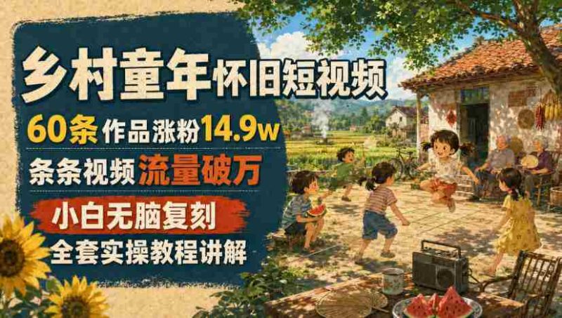 乡村童年怀旧短视频,60条作品涨粉14.9w,条条视频流量破万,小白无脑复刻,全套实操教程讲解-OG资源站