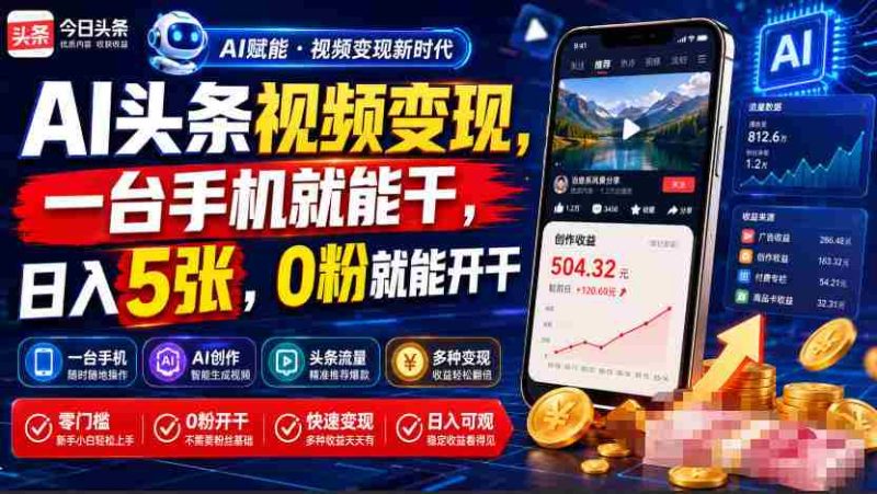 AI头条视频变现,一台手机就能干,日入5张,0粉就能开干-OG资源站