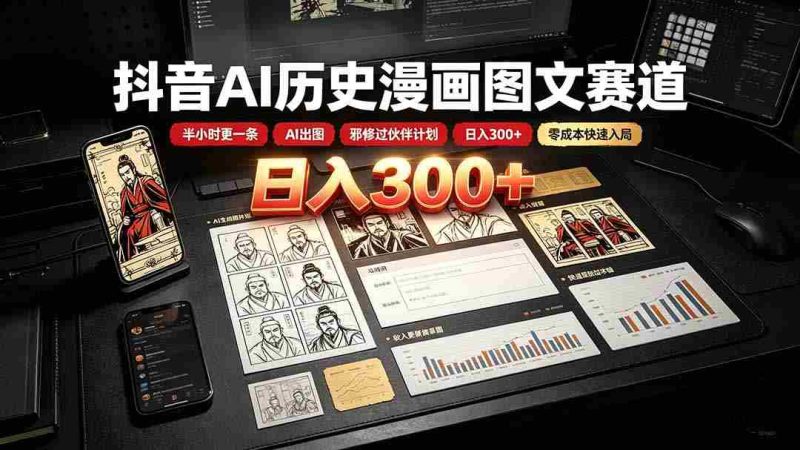 （19498期）抖音AI历史漫画图文赛道：半小时更一条×AI出图×邪修过伙伴计划×日入300+，零成本快速入局-OG资源站