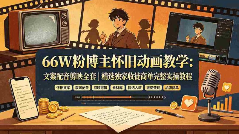 (19499期)66W粉博主怀旧动画教学:文案配音剪映全套|精选独家收徒商单完整实操教程-OG资源站
