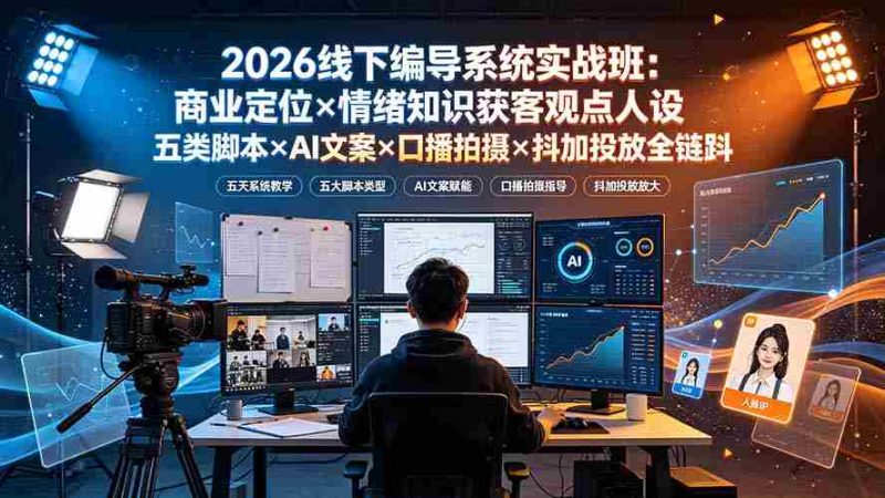 (19501期)2026线下编导系统实战班:商业定位×情绪知识获客观点人设五类脚本×AI文案×口播拍摄×抖加投放全链路-OG资源站