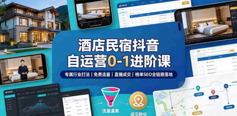 酒店民宿抖音自运营0-1进阶课|专属行业打法、免费流量+直播成交+榜单SEO全链路落地-OG资源站