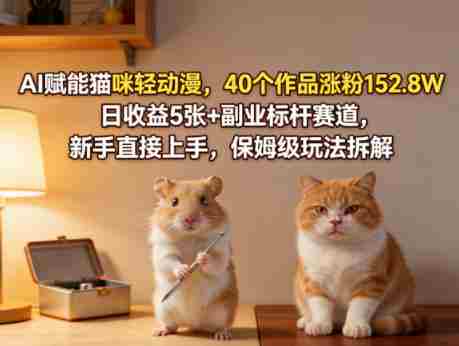 AI赋能猫咪轻动漫，40个作品涨粉152.8W，日收益5张+副业标杆赛道，新手直接上手，保姆级玩法拆解-OG资源站