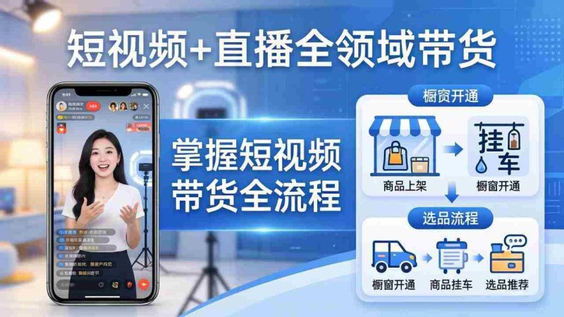 （17915期）短视频+直播全领域带货-更新：掌握橱窗开通、挂车、选品、爆款文案改编等短视频带货全流程-OG资源站