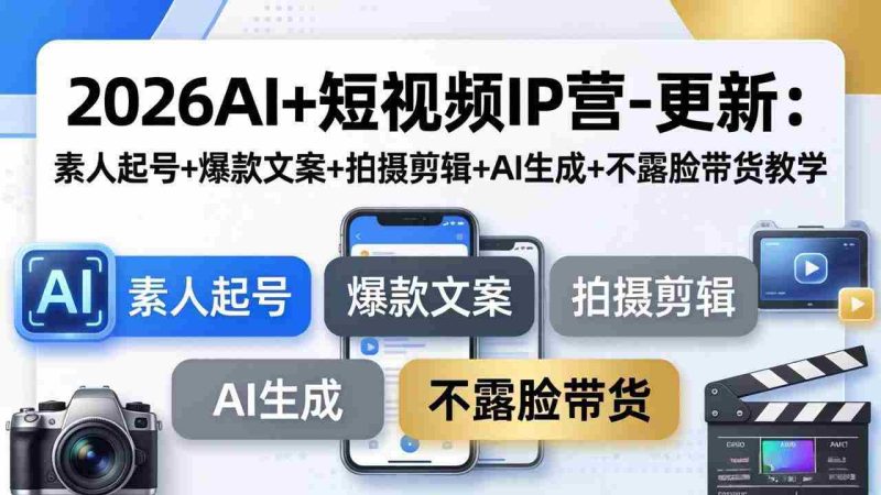 (17932期)2026AI+短视频IP营-更新:素人起号+爆款文案+拍摄剪辑+AI生成+不露脸带货教学-OG资源站