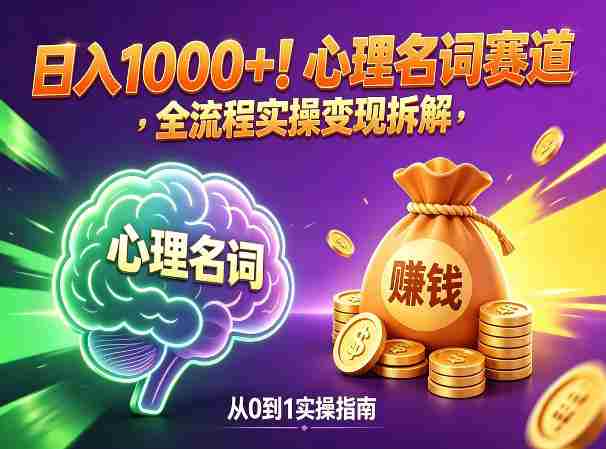 心理名词赛道,新手小白也能做,全流程项目拆解,单日变现1k+-OG资源站