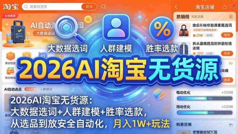 （17955期）2026AI淘宝无货源-4月更新：大数据选词+人群建模+胜率选款，从选品到放大全自动化，月入1W+玩法-OG资源站
