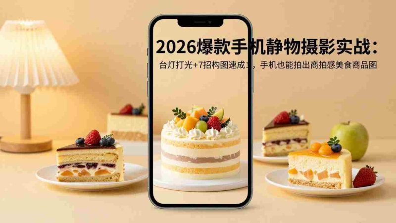 (17960期)2026爆款手机静物摄影实战:台灯打光+7招构图速成,手机也能拍出商拍感美食商品图-OG资源站