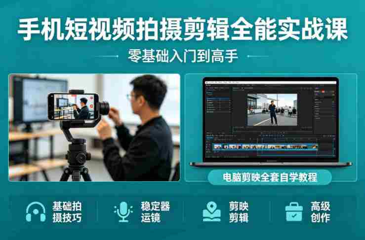 手机短视频拍摄剪辑全能实战课：零基础入门到高手，稳定器运镜+电脑剪映全套自学教程-OG资源站