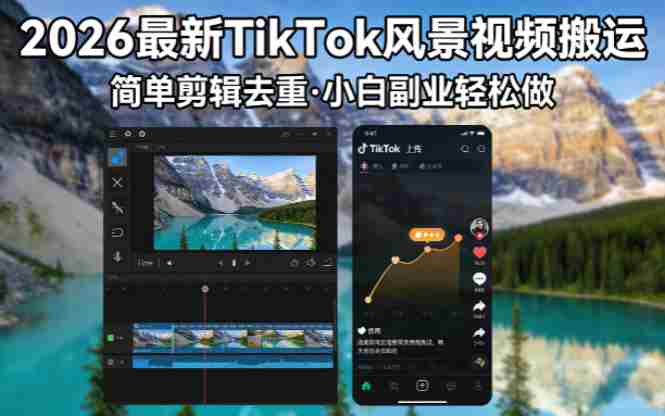 （18001期）2026最新TikTok风景视频搬运简单剪辑去重小白副业月入 8000-OG资源站