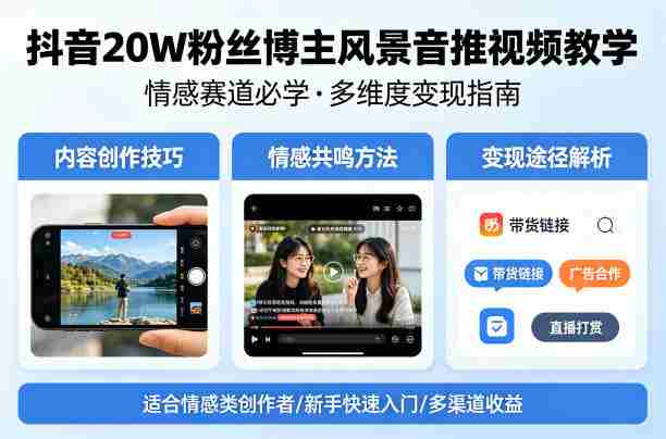 抖音20W粉丝博主风景音推视频教学，情感赛道必学，各种变现途径-OG资源站