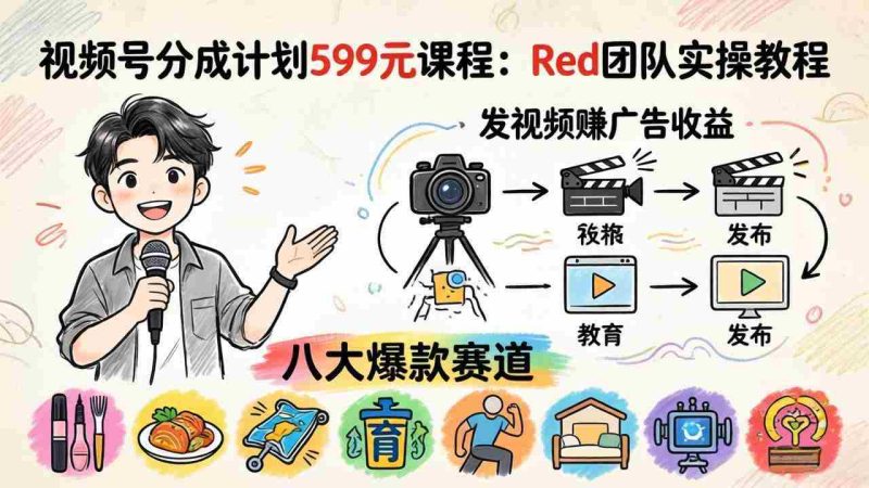 （18088期）视频号分成计划599元课程：Red团队实操教程，发视频赚广告收益，八大爆款赛道全掌握-OG资源站