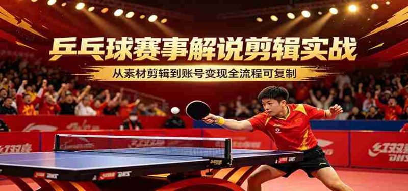 乒乓球赛事解说剪辑实战，从素材剪辑到账号变现全流程可复制-OG资源站