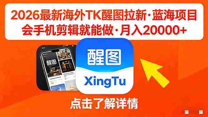(18112期)26年最新海外Tk醒图拉新,蓝海项目,会手机剪辑就可以做,月入20000+-OG资源站
