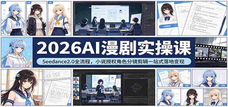2026AI漫剧实操课:Seedance2.0全流程,小说授权角色分镜剪辑一站式落地变现-OG资源站