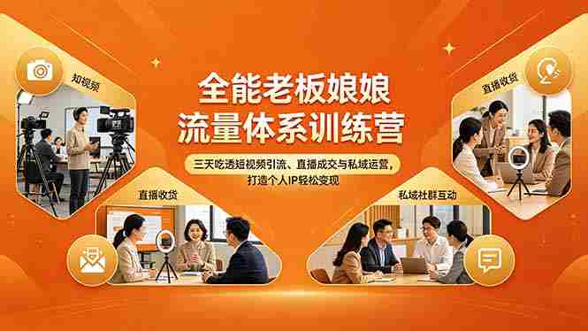 (18187期)全能老板娘流量体系训练营,三天吃透短视频引流、直播成交与私域运营,打造个人IP轻松变现-OG资源站