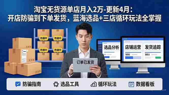 (18188期)淘宝无货源5.0单店月入2万-更新4月:开店防骗到下单发货,蓝海选品+三店循环玩法全掌握-OG资源站