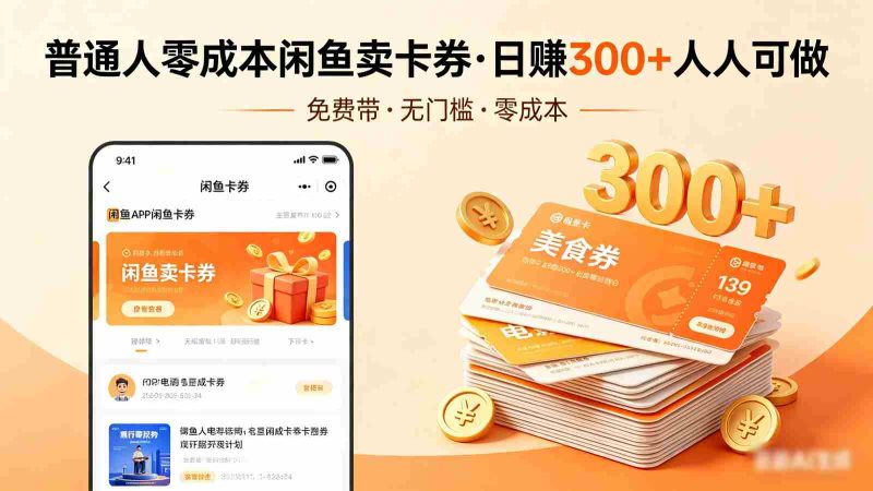 普通人必看！零成本闲鱼卖卡券，免费带，日赚300+人人可做-OG资源站