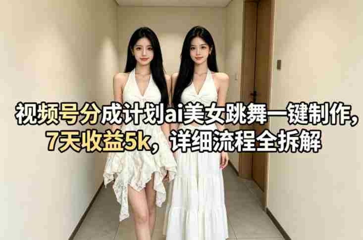 视频号分成计划ai美女跳舞一键制作，7天收益5k，详细流程全拆解-OG资源站