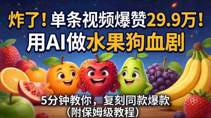 （18206期）炸了！单条视频爆赞 29.9 万！用 AI 做水果狗血剧，5 分钟教你，复刻同款爆款（附保姆级教程）-OG资源站