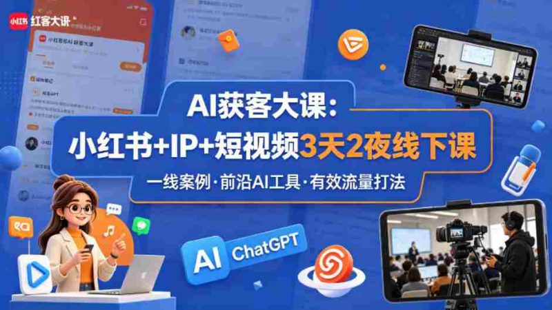 AI获客大课小红书+IP+短视频3天2夜线下课，用最真实的一线案例，最前沿的AI工具，最有效的流量打法-OG资源站