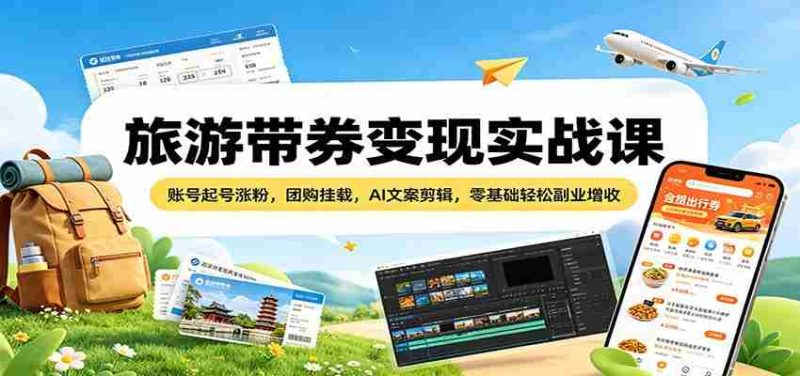 旅游带券变现实战课:账号起号涨粉,团购挂载,AI文案剪辑,零基础轻松副业增收-OG资源站