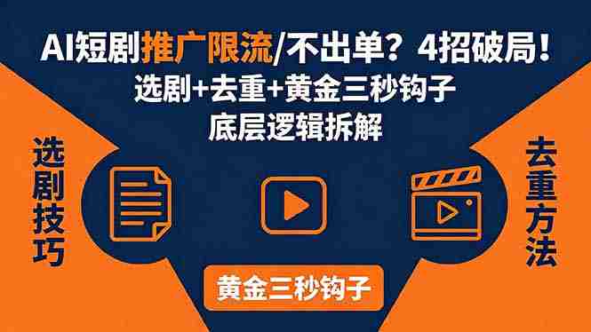 (18253期)AI短剧推广总被限流、不出单?4招选剧+去重技巧+黄金三秒钩子,手把手拆解底层逻辑-OG资源站