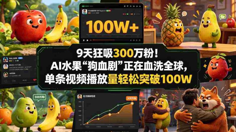 9天狂吸300w粉！AI水果“狗血剧”正在血洗全球，单条视频播放量轻松突破100W-OG资源站