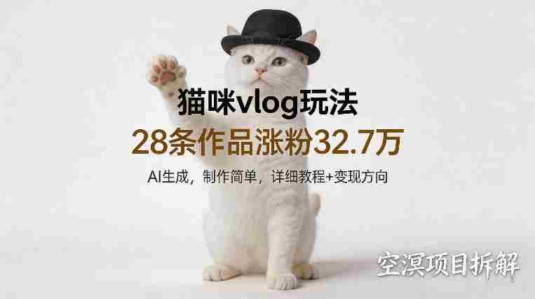 猫咪vlog玩法，28条作品涨粉32.7W，AI生成，制作简单，详细教程+变现方向-OG资源站