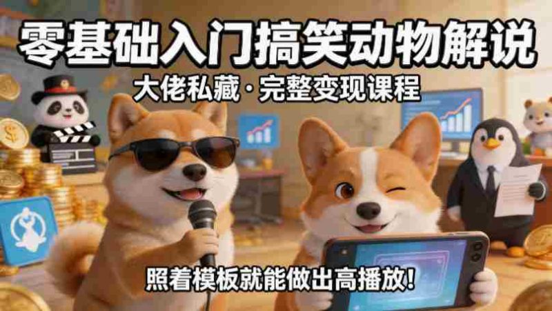零基础入门搞笑动物解说,大佬私藏完整变现课程,照着模板就能做出高播放-OG资源站