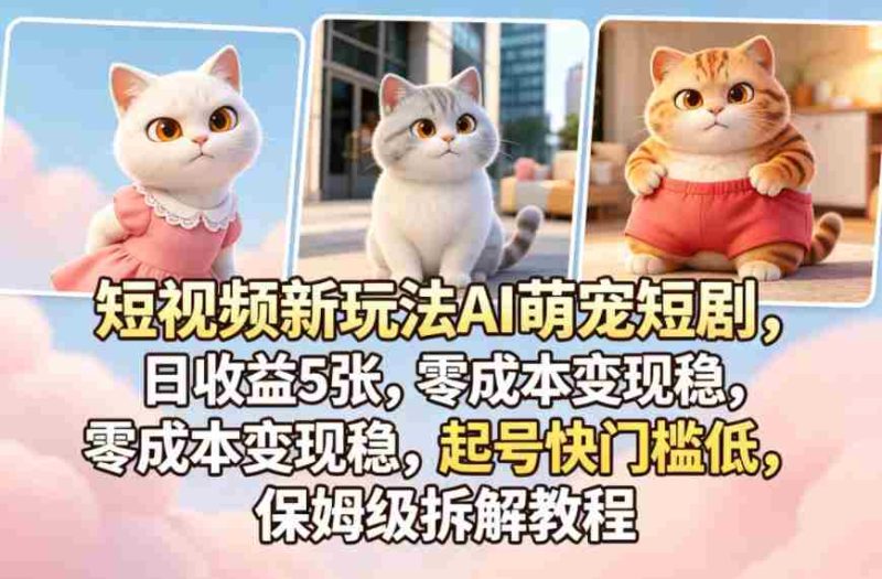 短视频新玩法AI萌宠短剧,日收益5张,零成本变现稳,起号快门槛低,保姆级拆解教程-OG资源站