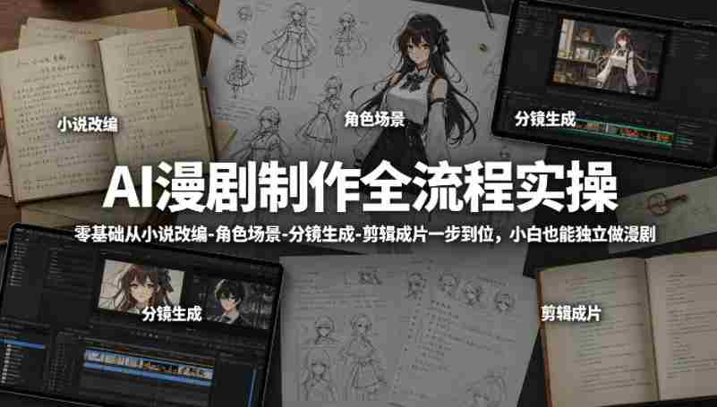 AI漫剧制作全流程实操,零基础从小说改编-角色场景-分镜生成-剪辑成片一步到位,小白也能独立做漫剧-OG资源站