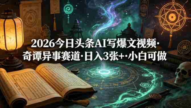 2026今日头条AI写爆文视频，奇谭异事赛道，日入3张+，小白可做-OG资源站