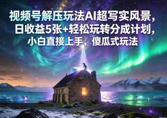 视频号解压玩法AI超写实风景，日收益5张+轻松玩转分成计划，小白直接上手，傻瓜式玩法-OG资源站