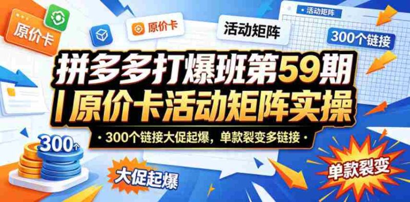 拼多多打爆班第59期|原价卡活动矩阵实操,300个链接大促起爆,单款裂变多链接-OG资源站