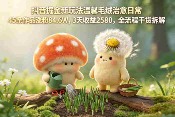 抖音掘金新玩法温馨毛绒治愈日常,45条作品涨粉84.6W,3天收益2580,全流程干货拆解-OG资源站