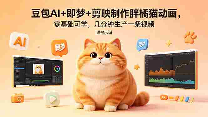 (18431期)豆包AI+即梦+剪映制作胖橘猫动画,零基础可学,几分钟生产一条视频,附提示词-OG资源站