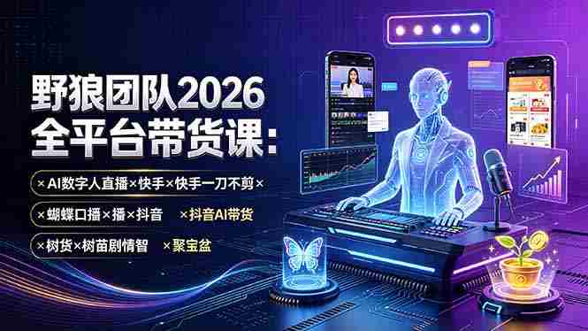 (19511期)野狼团队2026全平台带货课-7月:AI数字人直播×快手一刀不剪×蝴蝶口播×抖音AI带货×树苗剧情智剪×聚宝盆-OG资源站