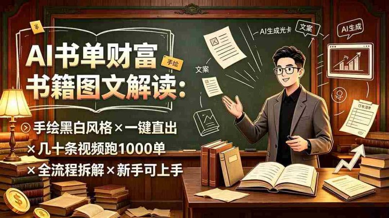 (19515期)AI书单财富书籍图文解读:手绘黑白风格×一键直出×几十条视频跑1000单×全流程拆解×新手可上手-OG资源站